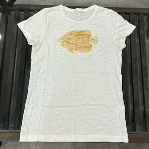 J.CREW SIZE L~IVORY CREAM GOLD FOIL FISH TEE ~ T-SHIRT 🐠